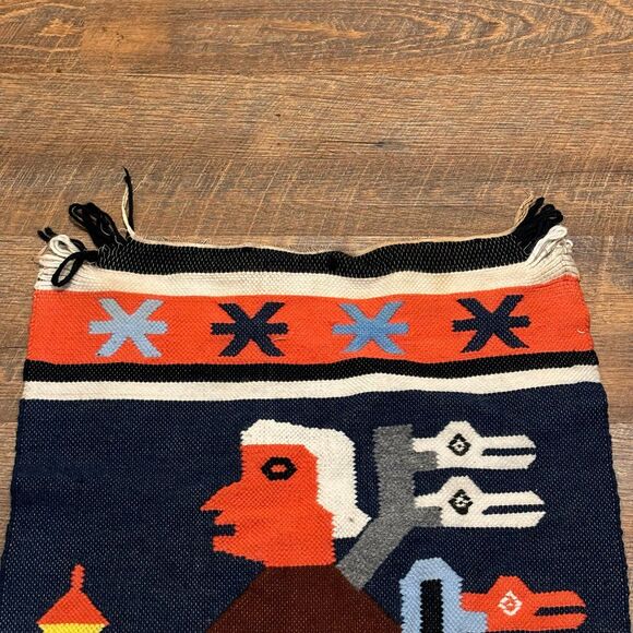 Mayan Indian Warrior w Snake Aztec Peruvian Wall Decor Wool Panel Rug Hand Woven - Picture 4 of 7